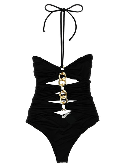 One-Piece Swimsuit by Elisabetta Franchi for women in stretch polyamide black features a ethereal silhouette, artfully capturing the essence of Waves Women's Stretch Polyamide One-Piece Swimsuit with its ethereal design and refined cut.