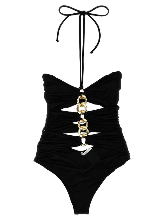 One-Piece Swimsuit by Elisabetta Franchi for women in stretch polyamide black features a ethereal silhouette, artfully capturing the essence of Waves Women's Stretch Polyamide One-Piece Swimsuit with its ethereal design and refined cut.