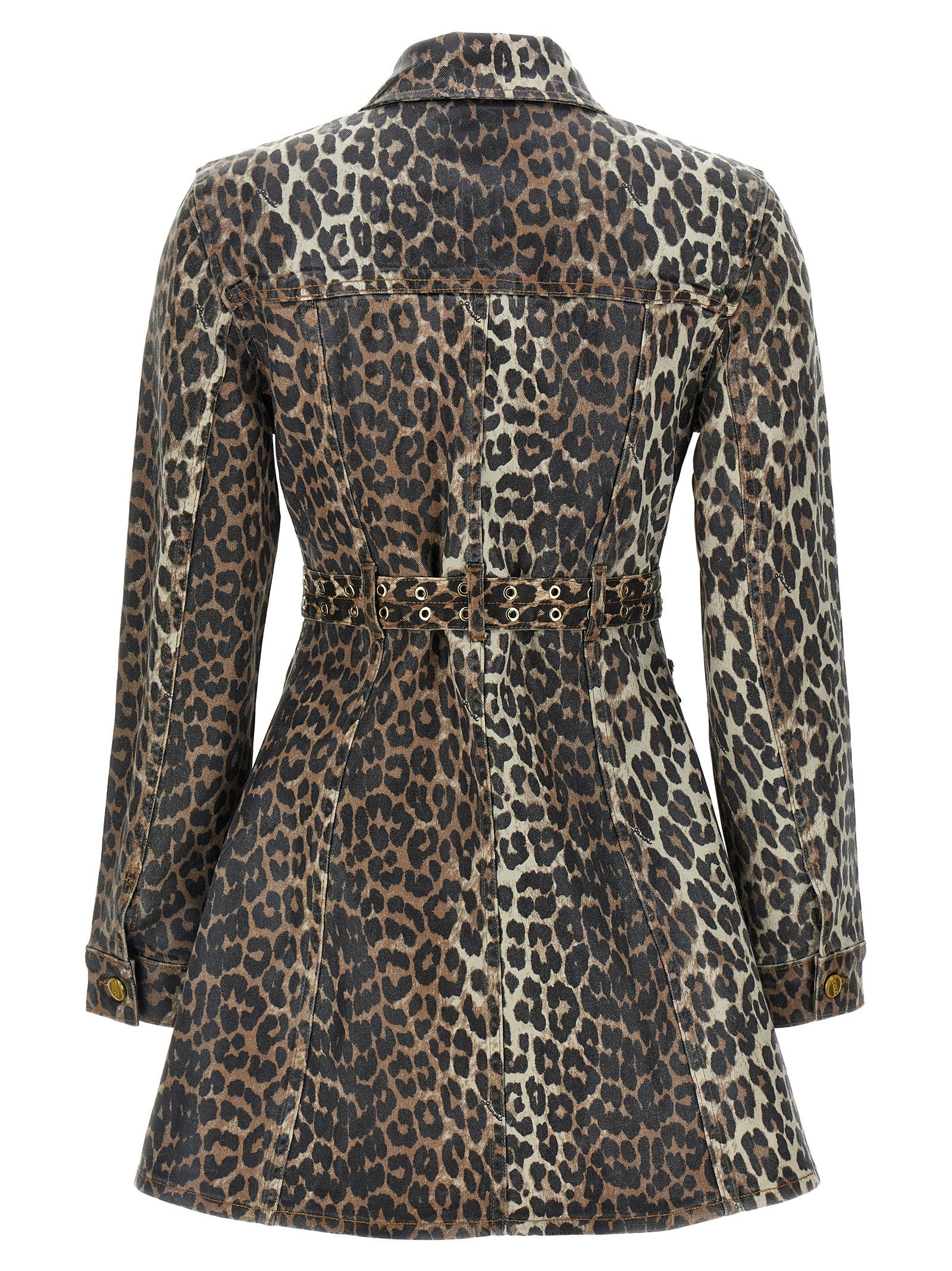 Dress by Ganni for women in stretch denim cotton multicolor, leopard-print & print features an magnificent silhouette, artfully detailed with a magnificent and that flows into an magnificent short mini.