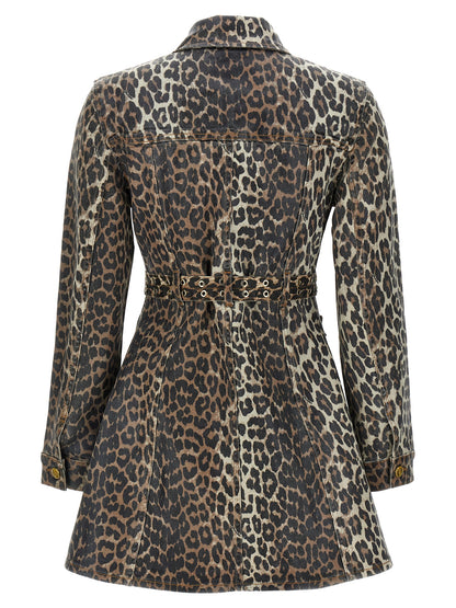 Dress by Ganni for women in stretch denim cotton multicolor, leopard-print & print features an magnificent silhouette, artfully detailed with a magnificent and that flows into an magnificent short mini.
