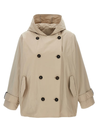 Hooded Overcoat by Brunello Cucinelli for women in cotton polyester beige showcases a enveloping silhouette, detailed with distinctive hooded and a enveloping hooded neckline.