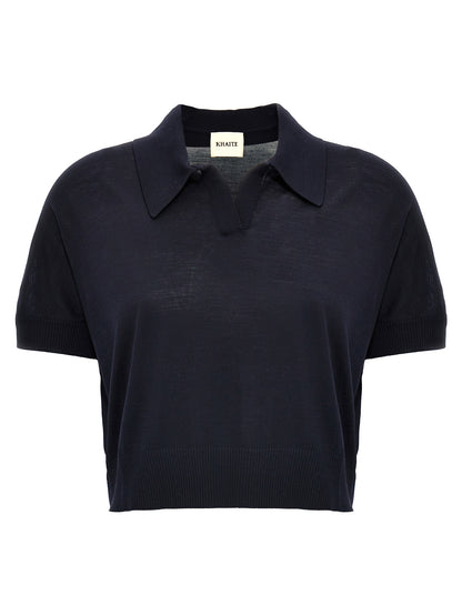 Shirt by Khaite for women in polyamide polyurethane wool blue, featuring a nuanced short-sleeve and nuanced for a sophisticated finish.