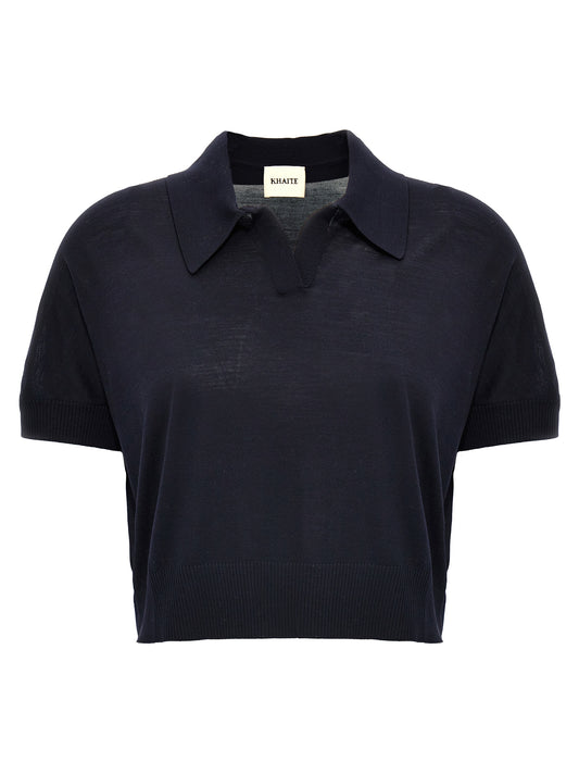 Shirt by Khaite for women in polyamide polyurethane wool blue, featuring a nuanced short-sleeve and nuanced for a sophisticated finish.