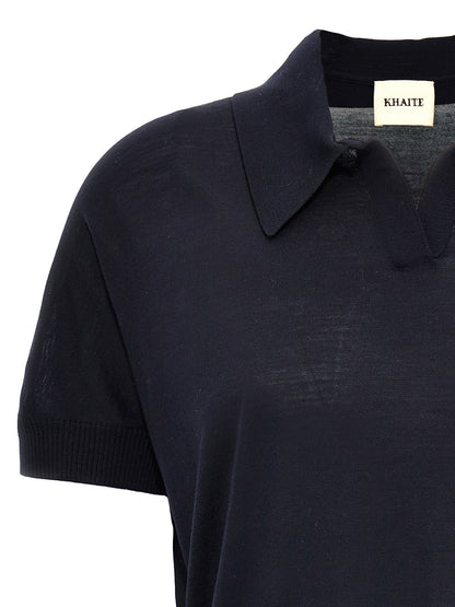 Shirt by Khaite for women in polyamide polyurethane wool blue showcases a sharp silhouette, elegantly detailed with a sharp and sharp .