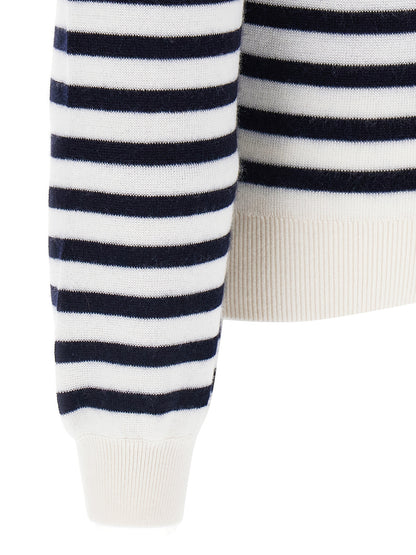 Cardigan by Khaite for women in cashmere bicolour, black, white & striped features an crisp silhouette, showcasing a sophisticated and detail for a truly crisp finish.