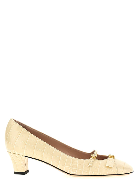 Mid-Heel Pumps Heels by Valentino Garavani for women in crocodile calfskin leather white, patterned, floral & signature features an captivating silhouette, showcasing the elegant V Logo Women's Crocodile Calfskin Leather Mid-Heel Pumps Heels design with a mid-heel and a sophisticated .