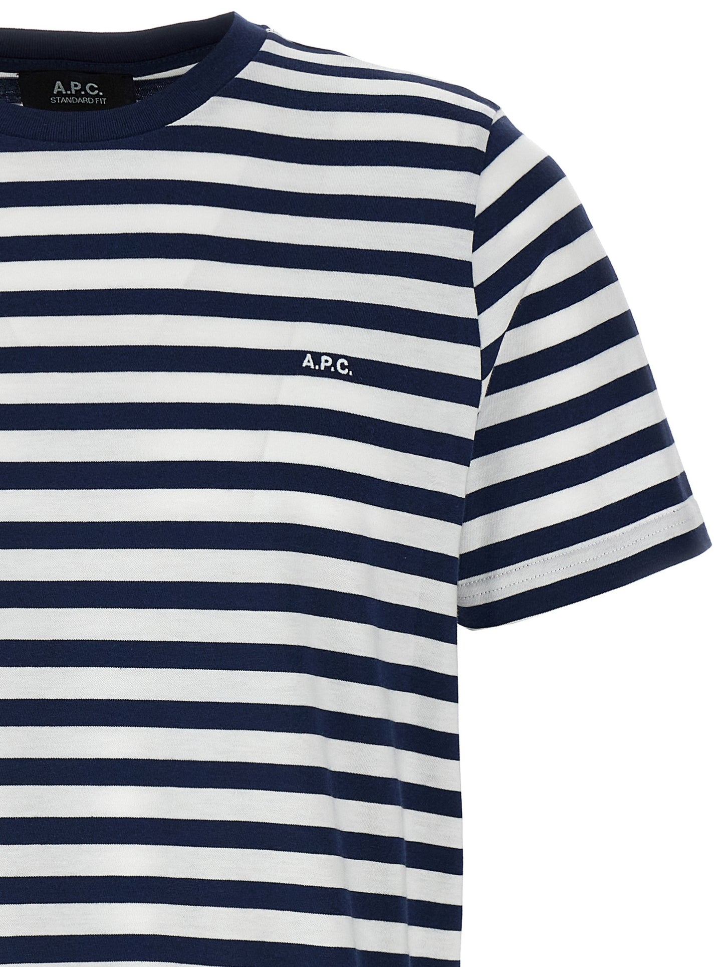 T-Shirt by A.P.C. for men in organic cotton blue & striped features an on trend silhouette, perfectly showcasing a on trend and for an elevated aesthetic.