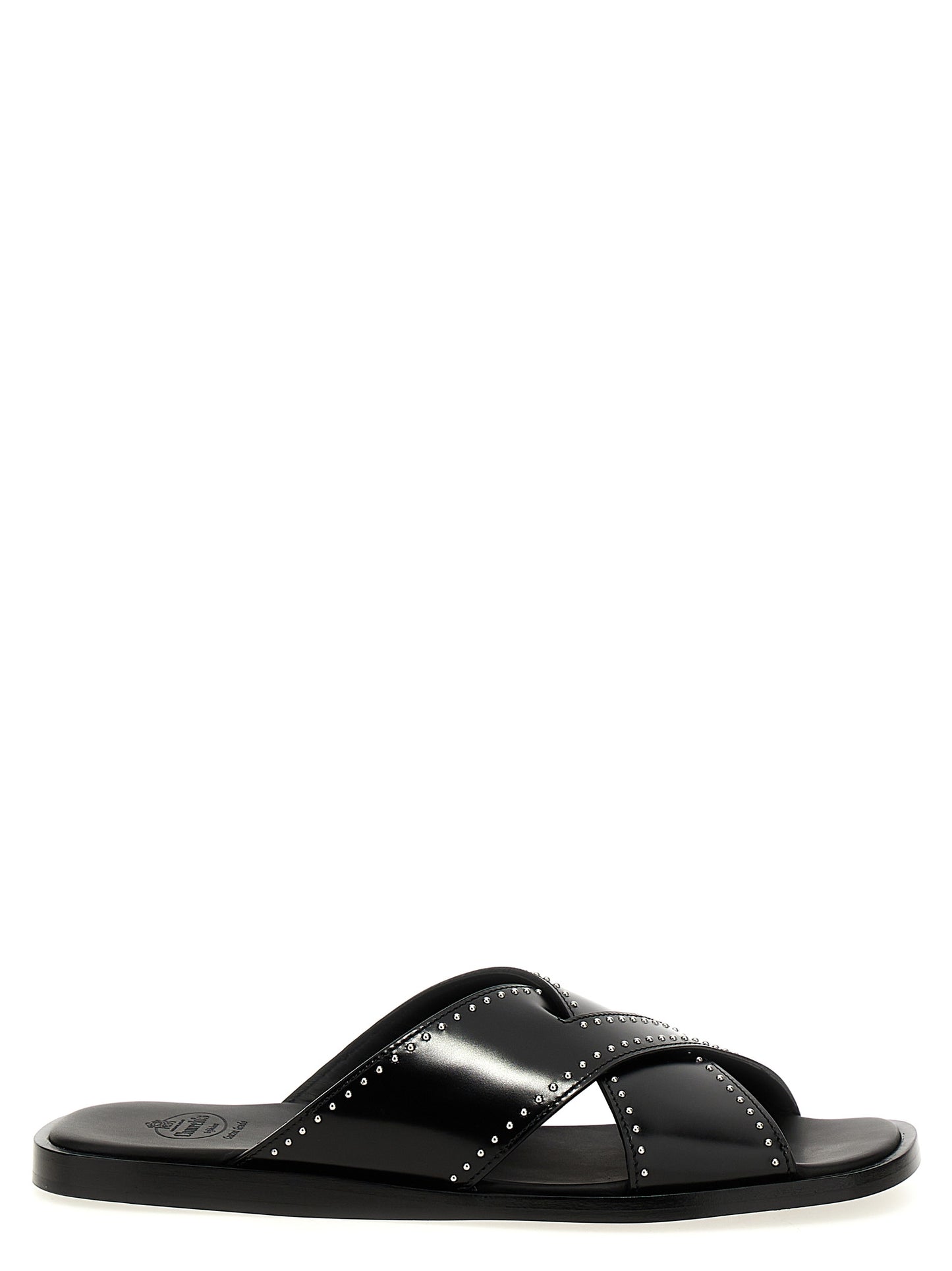 Sliders Sandals Flat Shoes by Church's for women in bos taurus calf leather black showcases a dynamic silhouette, artfully capturing Women's Bos Taurus Calf Leather Sliders Sandals Flat Shoes through its distinctive and elegant .