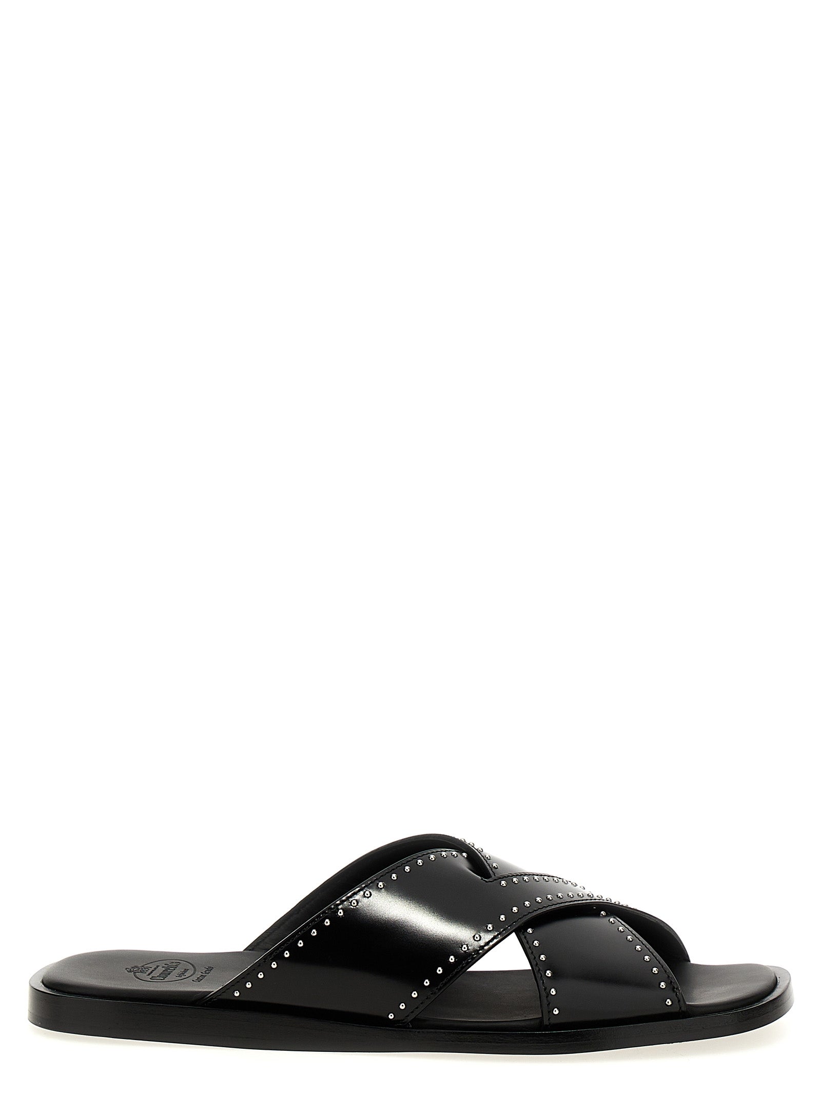 Sliders Sandals Flat Shoes by Church's for women in bos taurus calf leather black showcases a dynamic silhouette, artfully capturing Women's Bos Taurus Calf Leather Sliders Sandals Flat Shoes through its distinctive and elegant .