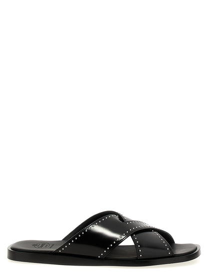 Sliders Sandals Flat Shoes by Church's for women in bos taurus calf leather black showcases a dynamic silhouette, artfully capturing Women's Bos Taurus Calf Leather Sliders Sandals Flat Shoes through its distinctive and elegant .