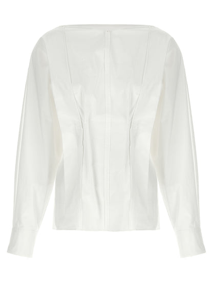 Blouse by Khaite for women in cotton white presents a discerning silhouette, showcasing a sophisticated v-neck neckline and for a truly discerning finish.