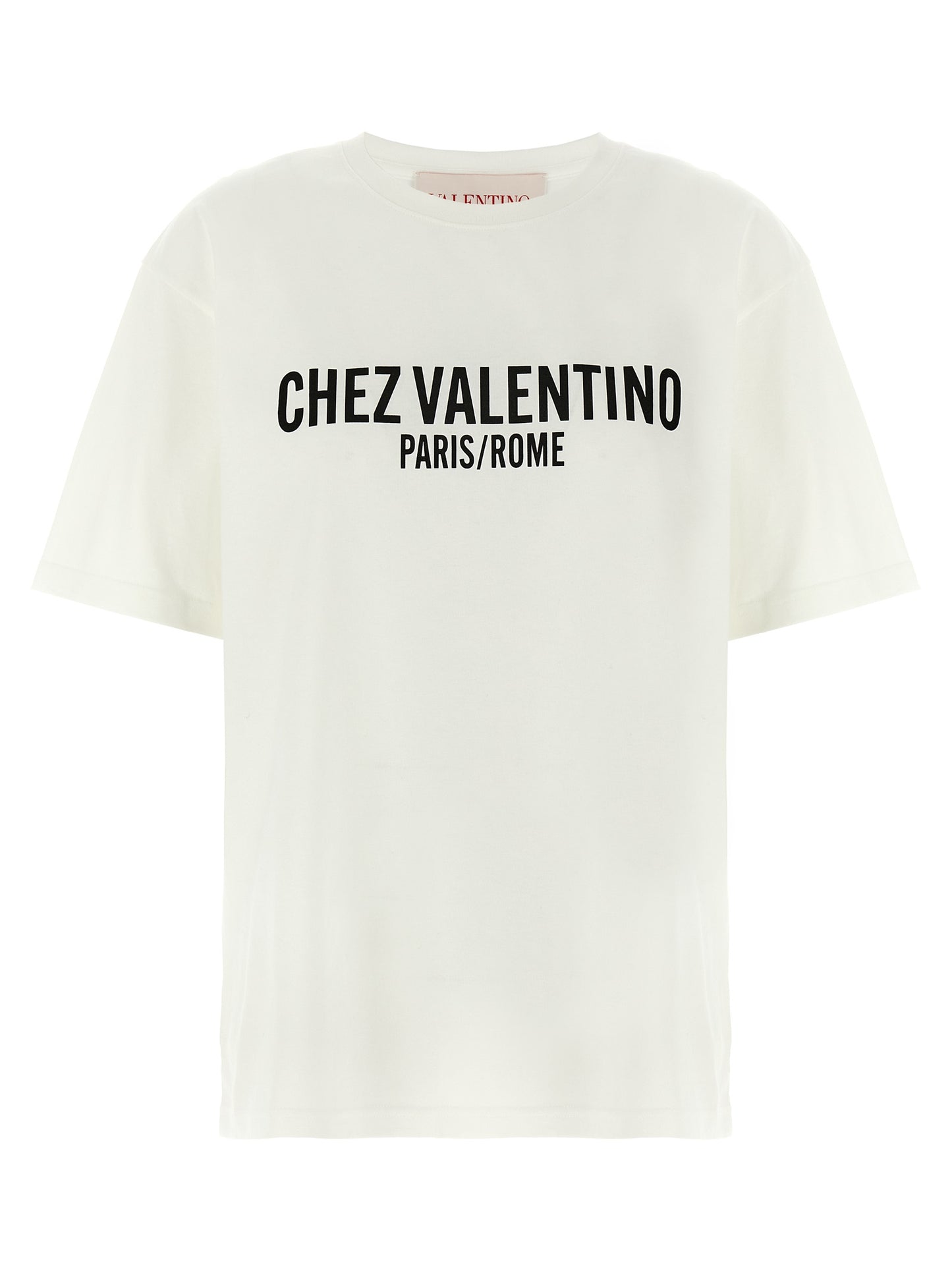T-Shirt by Valentino Garavani for women in cotton bicolour, black, white & print showcases a unassuming silhouette, artfully detailed with a refined crew neckline and unassuming short-sleeve for a sophisticated, contemporary look.