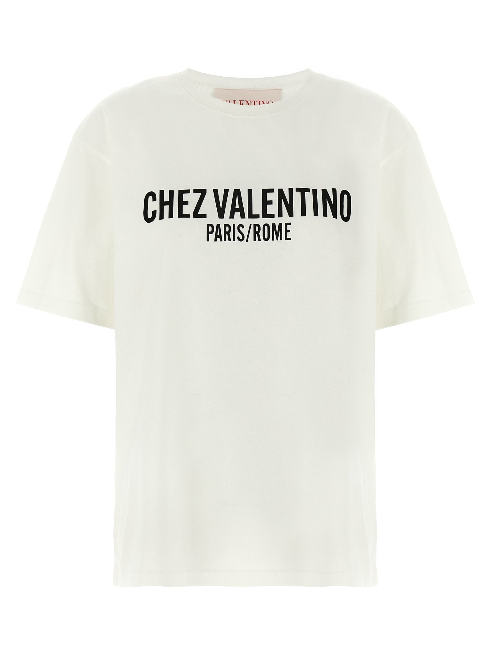 T-Shirt by Valentino Garavani for women in cotton bicolour, black, white & print showcases a unassuming silhouette, artfully detailed with a refined crew neckline and unassuming short-sleeve for a sophisticated, contemporary look.