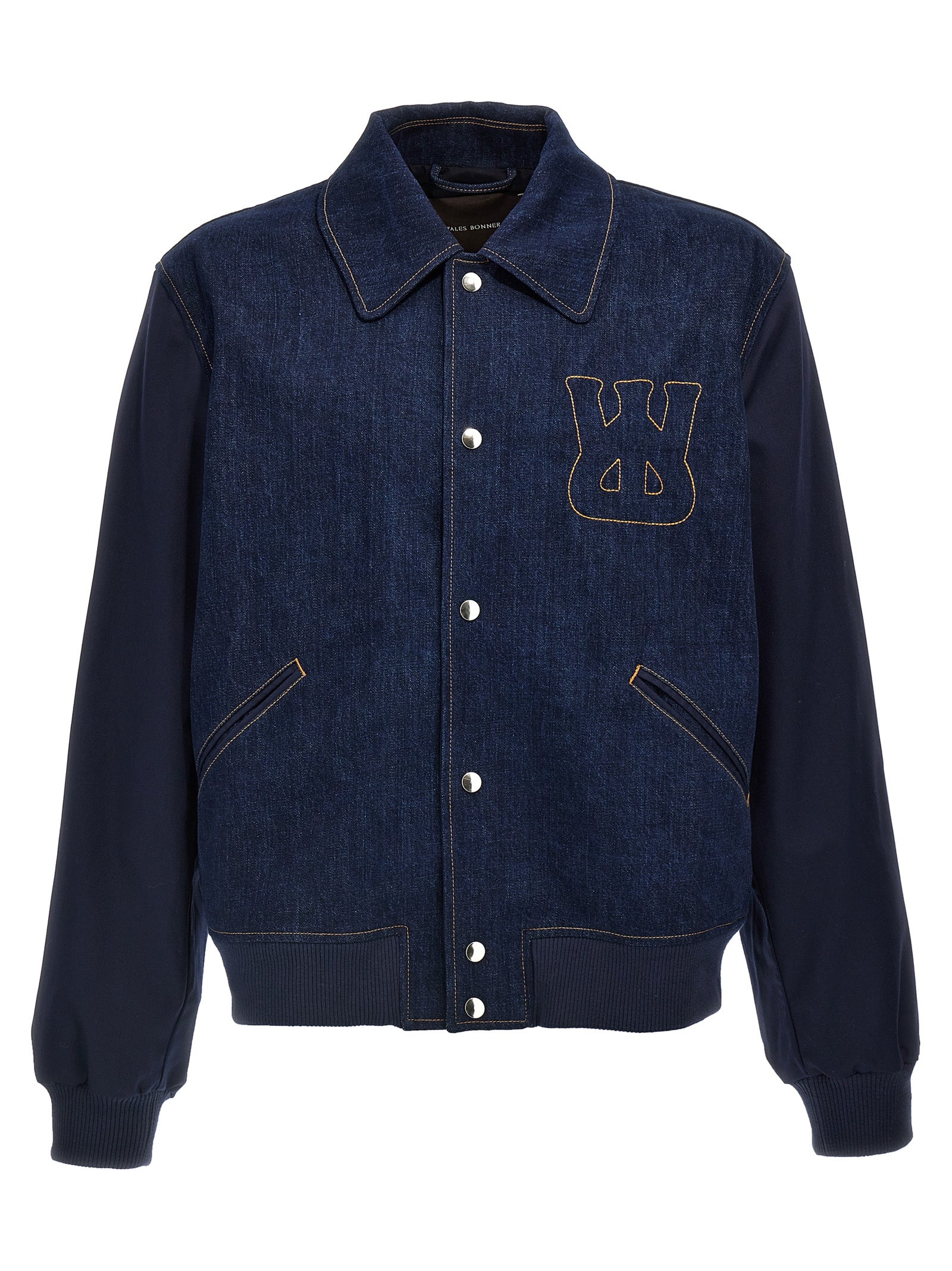 Trucker Jacket by WALES BONNER for men in denim cotton blue features a dramatic silhouette, showcasing a sophisticated and distinctive for a dramatic aesthetic.