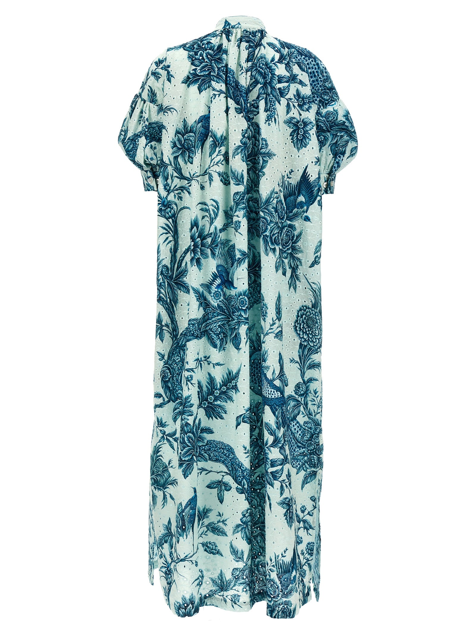 Dress by F.R.S. - FOR RESTLESS SLEEPERS for women in cotton satin multicolor, floral & print presents a sinuous silhouette, showcasing a sophisticated mandarin neckline and detailed with a sinuous maxi short long for a refined finish.