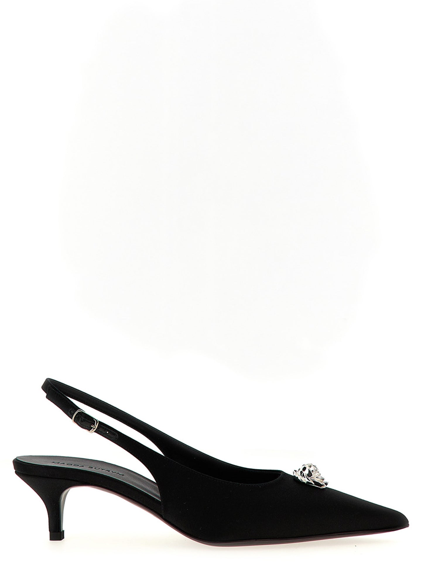This Mid-Heel Slingback Pumps Heels by Magda Butrym for women in satin silk & leather black & silver presents a effortlessly chic silhouette from the Women's Satin Silk & Leather Mid-Heel Slingback Pumps Heels collection, featuring a effortlessly chic mid-heel and effortlessly chic pointed toe style.