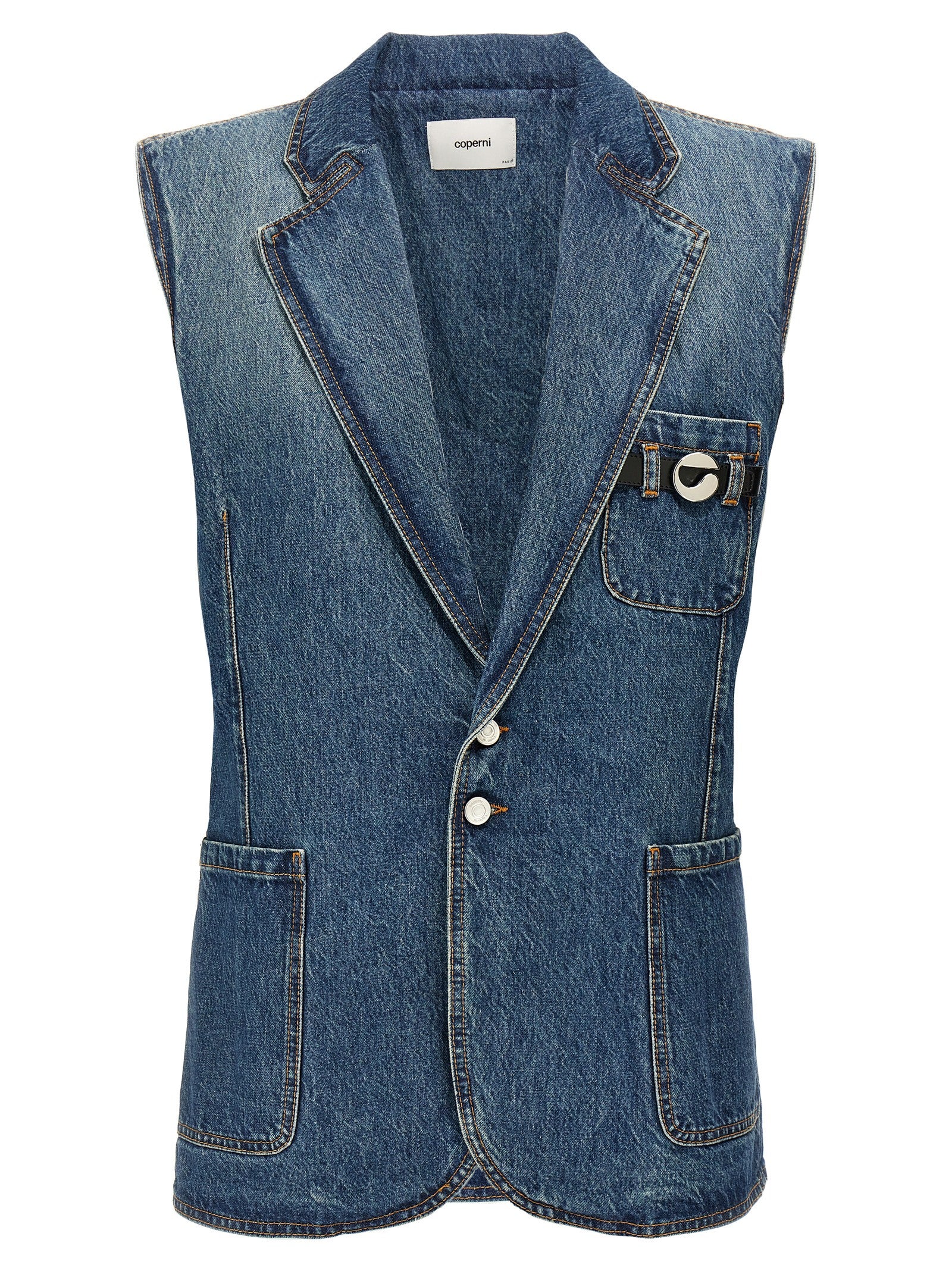 Vest by Coperni for women in denim cotton blue features a chic silhouette, expertly detailed with a refined and premium pockets for a truly chic look.