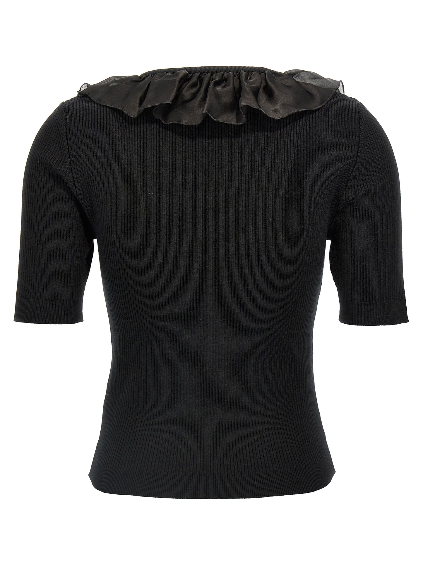 T-Shirt by Alessandra Rich for women in cashmere black showcases a dramatic silhouette, elegantly detailed with a dramatic round neckline and for a truly dramatic finish.