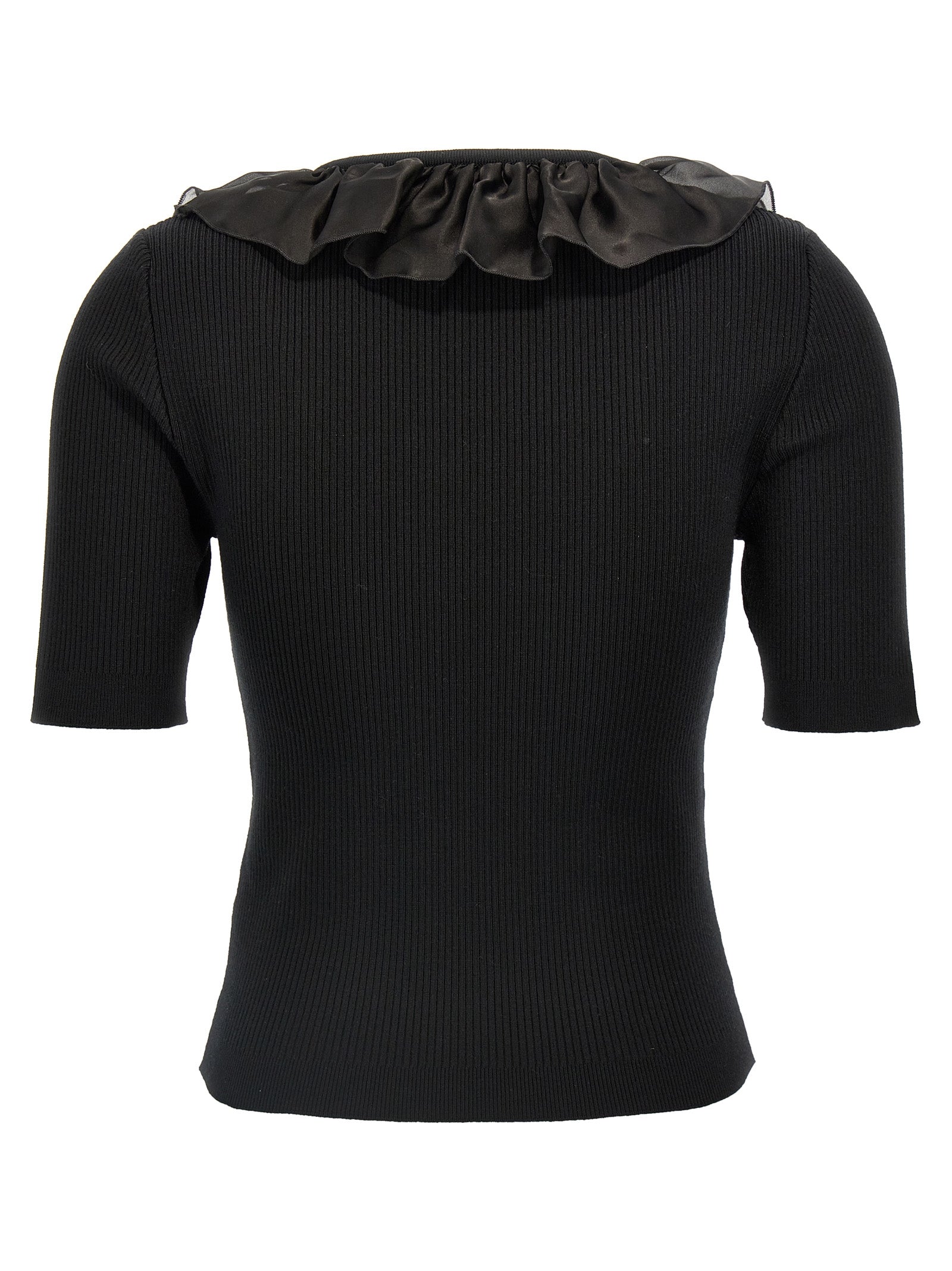T-Shirt by Alessandra Rich for women in cashmere black showcases a dramatic silhouette, elegantly detailed with a dramatic round neckline and for a truly dramatic finish.
