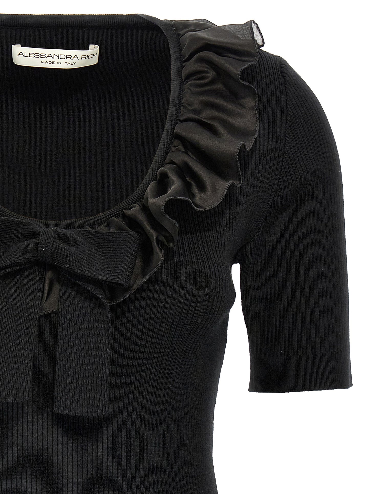 T-Shirt by Alessandra Rich for women in cashmere black showcases a unassuming silhouette, artfully detailed with a refined round neckline and unassuming for a sophisticated, contemporary look.