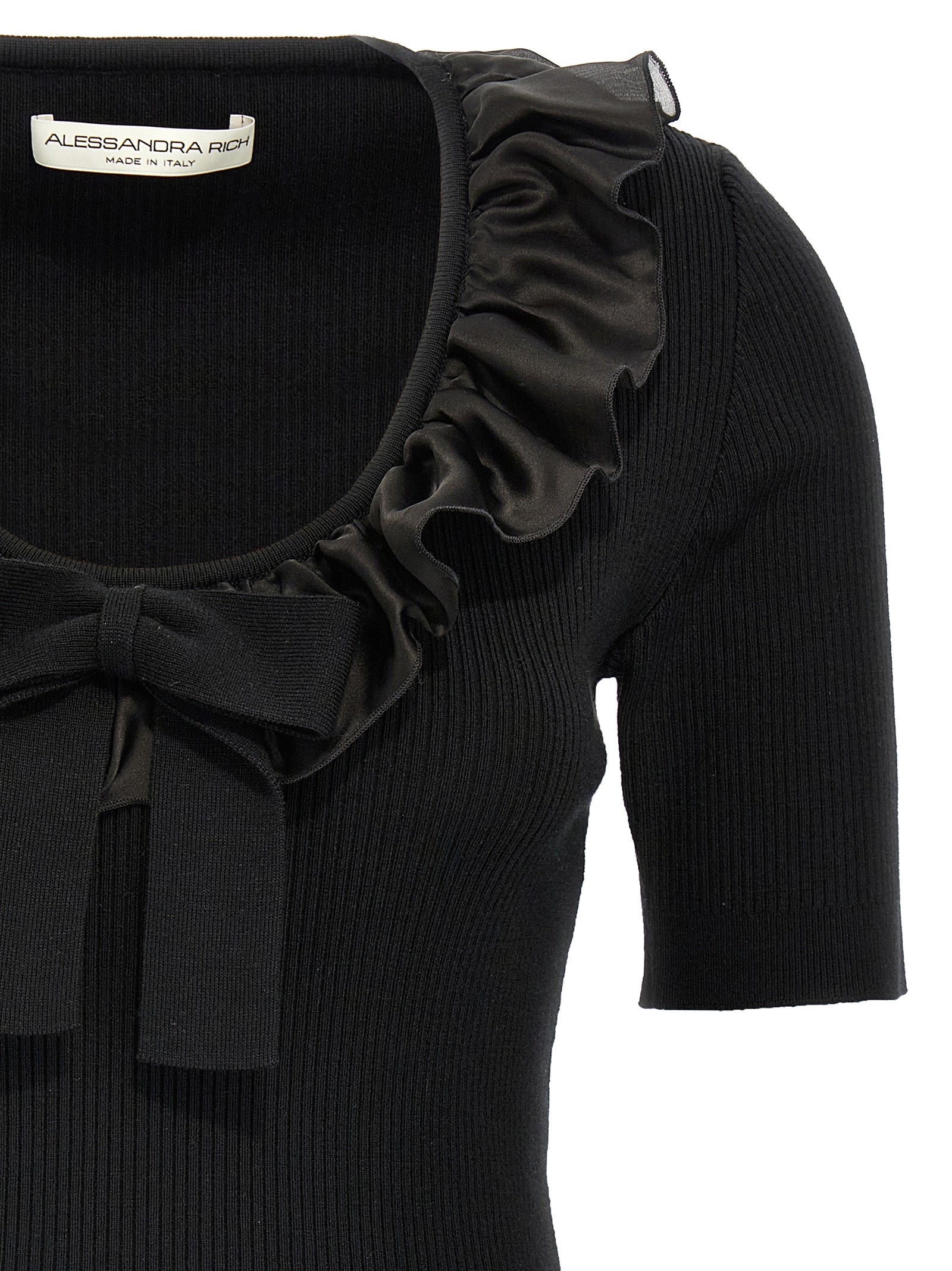 T-Shirt by Alessandra Rich for women in cashmere black showcases a unassuming silhouette, artfully detailed with a refined round neckline and unassuming for a sophisticated, contemporary look.