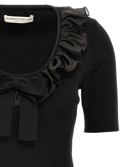 T-Shirt by Alessandra Rich for women in cashmere black showcases a unassuming silhouette, artfully detailed with a refined round neckline and unassuming for a sophisticated, contemporary look.