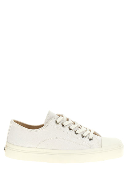 Sneakers by Moschino for women in cotton canvas white features an fashionable silhouette, showcasing the premium Women's Low Top Cotton Canvas Sneakers in a fashionable low-top style that offers a fashionable finish for refined style.