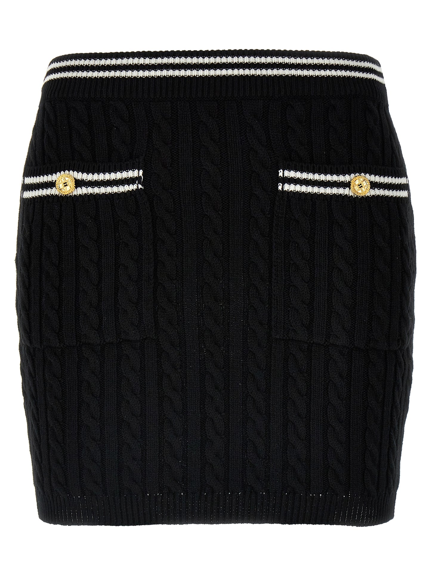 Skirt by Alessandra Rich for women in cotton bicolour, black & white features a contoured silhouette from the Women's Cotton Mini Long Skirt collection, characterized by its contoured mini long for a contoured finish.