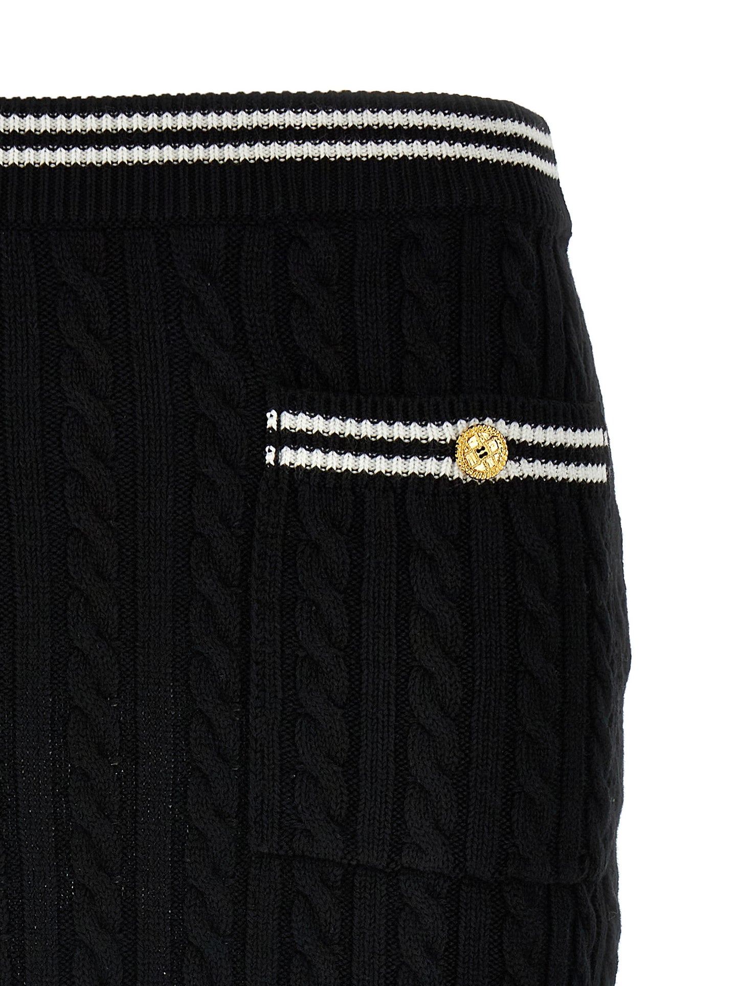 Skirt by Alessandra Rich for women in cotton bicolour, black & white showcases a dramatic silhouette, artfully capturing the essence of the Women's Cotton Mini Long Skirt in a dramatic mini long cut for a refined look.