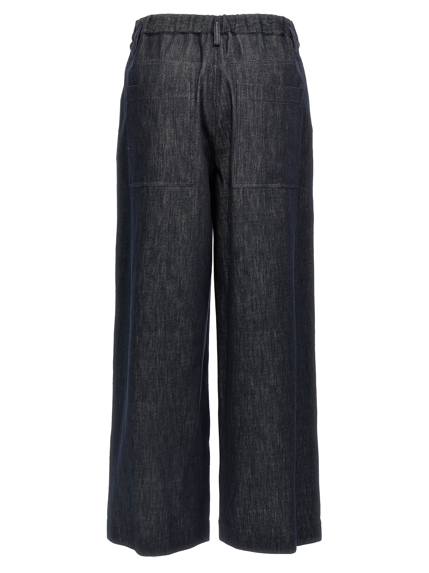 Palazzo Pants by Brunello Cucinelli for women in denim cotton twill blue presents a refined pantology silhouette, artfully defined by a refined pantology wide, long, and a sophisticated .
