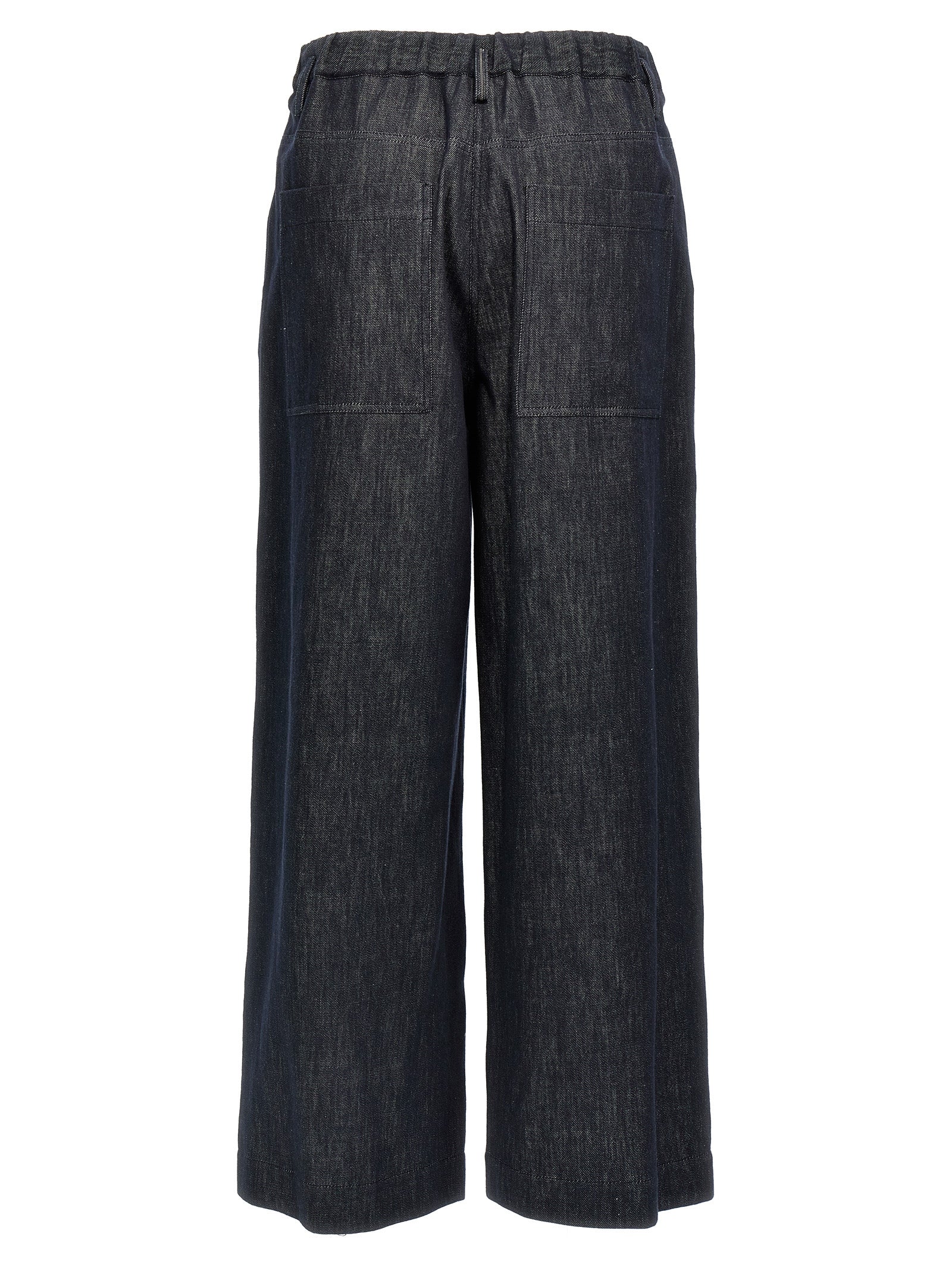 Palazzo Pants by Brunello Cucinelli for women in denim cotton twill blue presents a refined pantology silhouette, artfully defined by a refined pantology wide, long, and a sophisticated .
