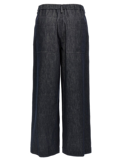 Palazzo Pants by Brunello Cucinelli for women in denim cotton twill blue presents a refined pantology silhouette, artfully defined by a refined pantology wide, long, and a sophisticated .