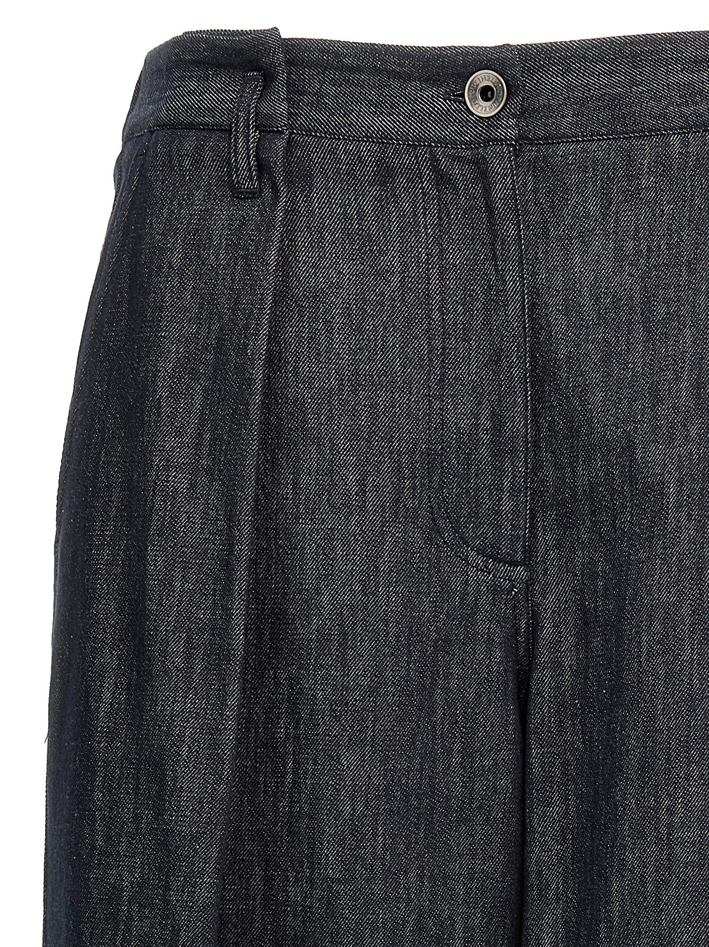 Palazzo Pants by Brunello Cucinelli for women in denim cotton twill blue features a refined silhouette with a refined wide, defined by a and a refined long for a refined finish.