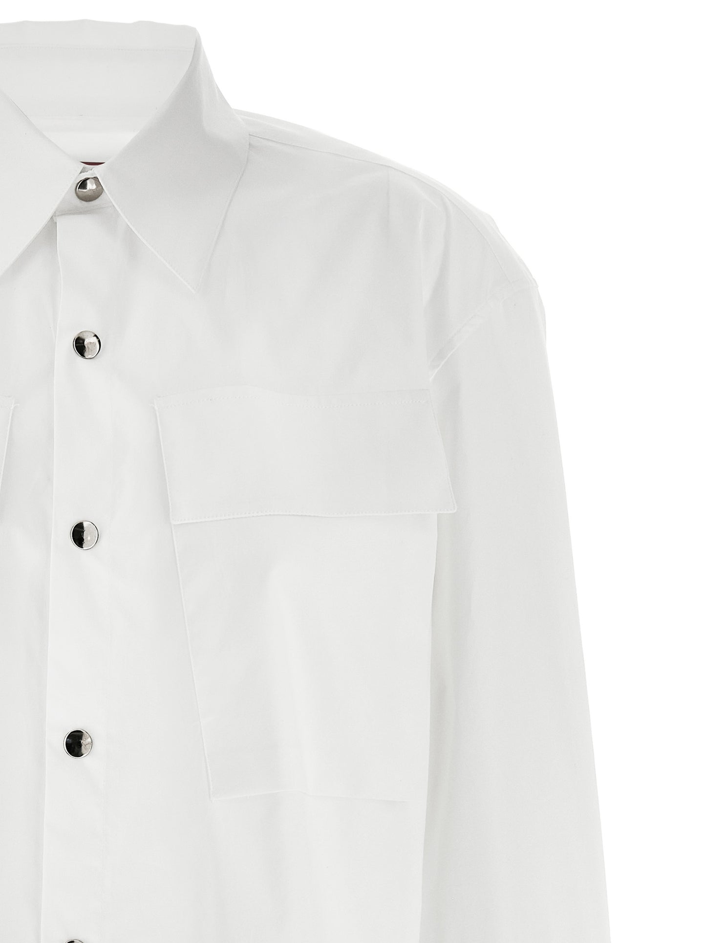 Blouse by THELATEST for women in stretch cotton white showcases a sleek silhouette, elegantly detailed with a sleek and for a sleek finish.