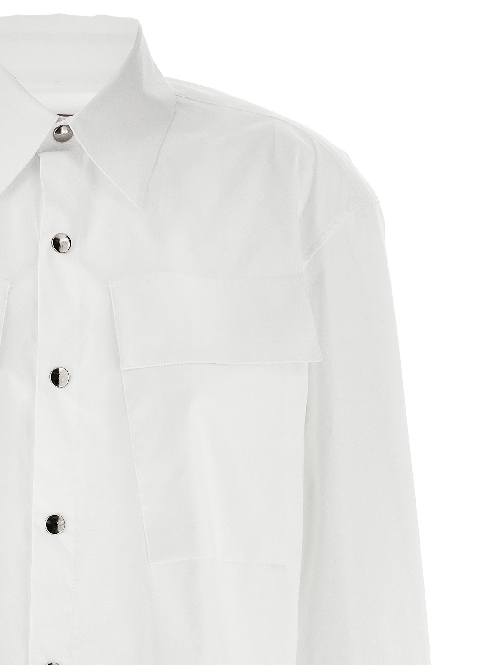 Blouse by THELATEST for women in stretch cotton white showcases a sleek silhouette, elegantly detailed with a sleek and for a sleek finish.