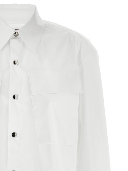 Blouse by THELATEST for women in stretch cotton white showcases a sleek silhouette, elegantly detailed with a sleek and for a sleek finish.