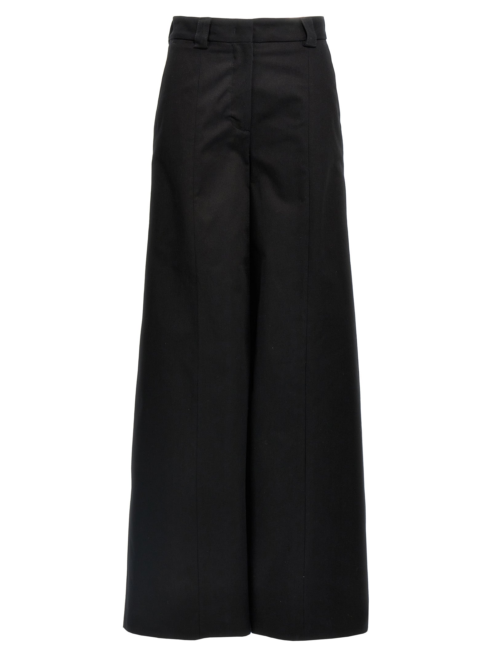 Trousers by THELATEST for women in stretch cotton black features a artisanal silhouette, showcasing a sophisticated straight-leg & wide with a long and for a artisanal finish.