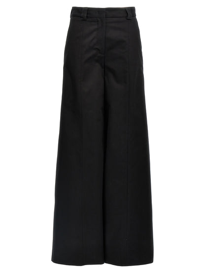 Trousers by THELATEST for women in stretch cotton black features a artisanal silhouette, showcasing a sophisticated straight-leg & wide with a long and for a artisanal finish.