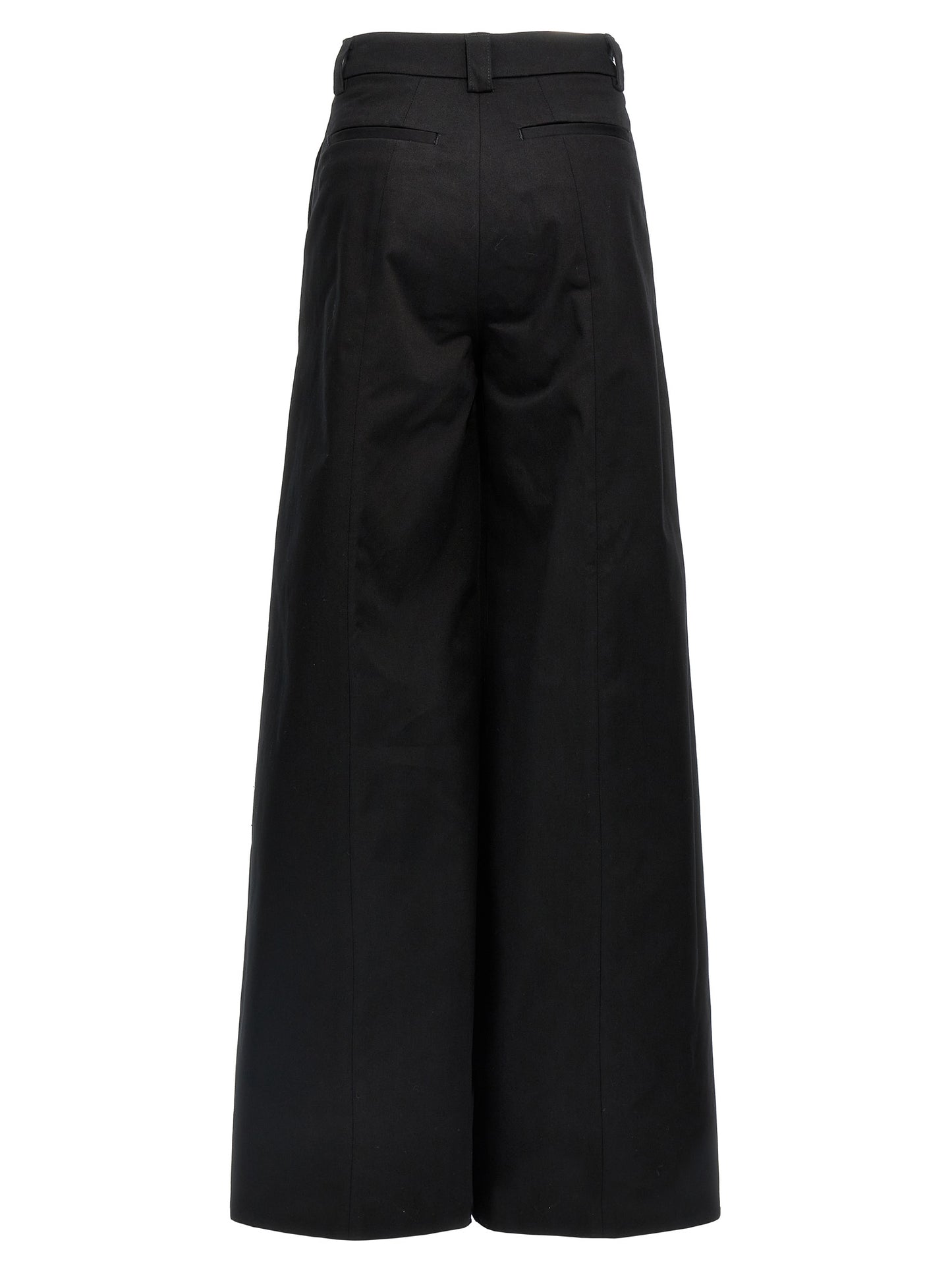 Trousers by THELATEST for women in stretch cotton black presents a perennial silhouette, meticulously tailored with a straight-leg & wide cut, long finish, and an elegant .