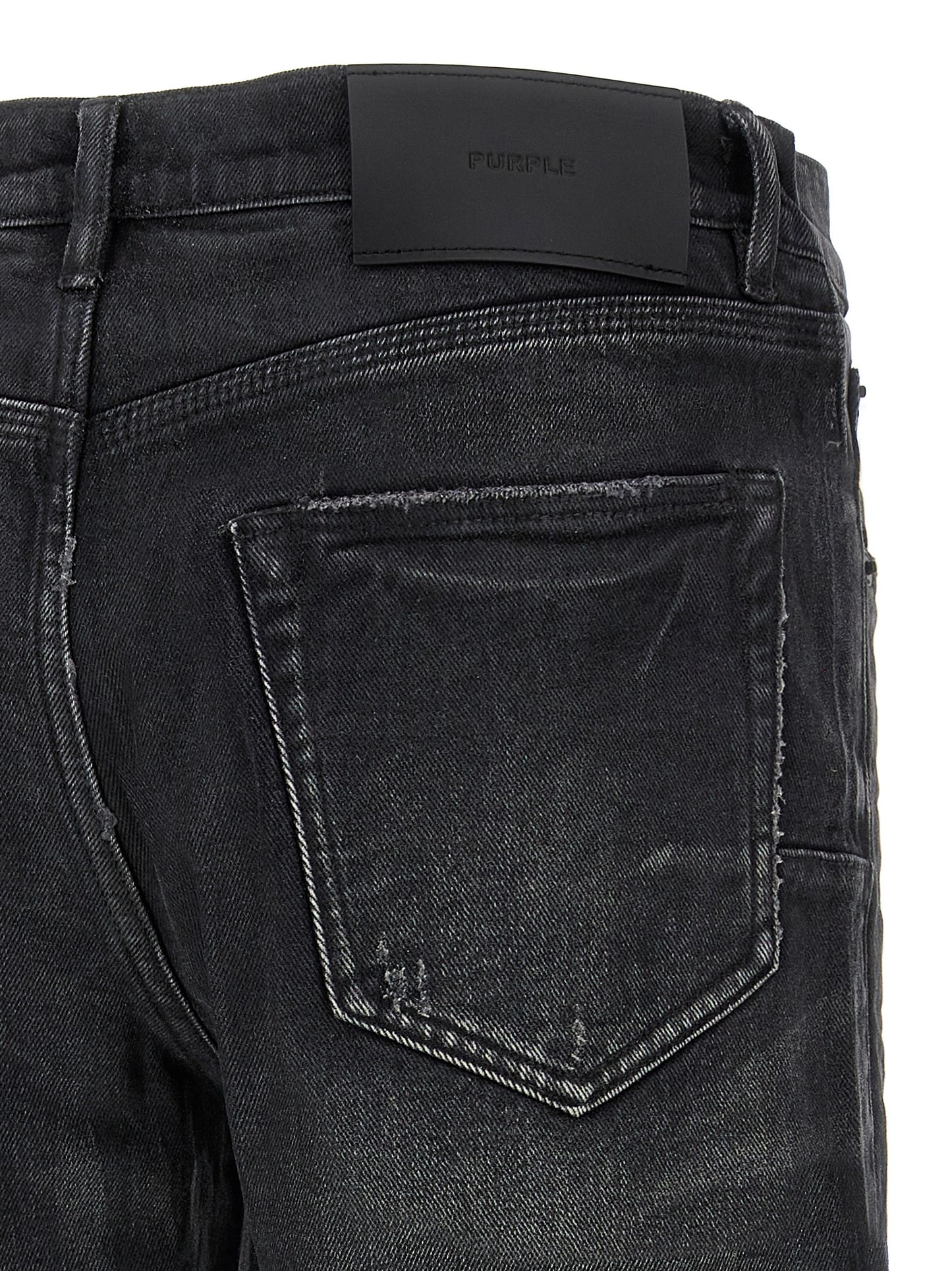 Jeans by PURPLE for men in stretch denim cotton black, purple & signature features a polished silhouette with a polished straight-leg, reaching a polished long and finished with a polished mid rise.