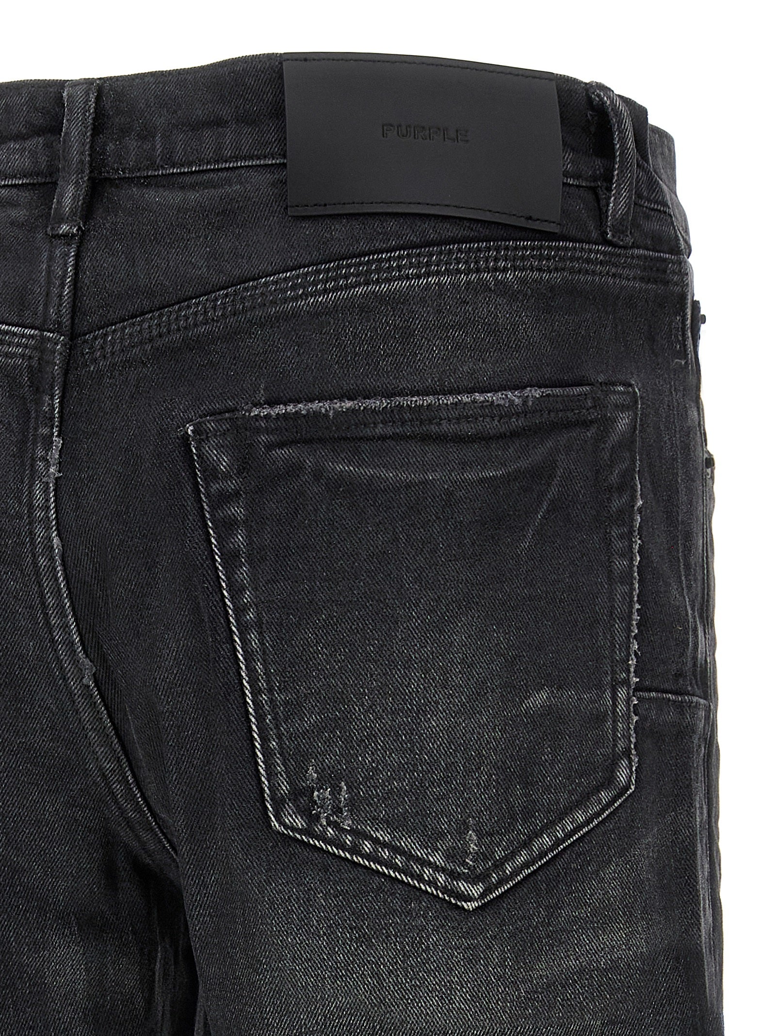 Jeans by PURPLE for men in stretch denim cotton black, purple & signature features a polished silhouette with a polished straight-leg, reaching a polished long and finished with a polished mid rise.