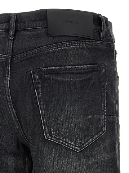 Jeans by PURPLE for men in stretch denim cotton black, purple & signature features a polished silhouette with a polished straight-leg, reaching a polished long and finished with a polished mid rise.