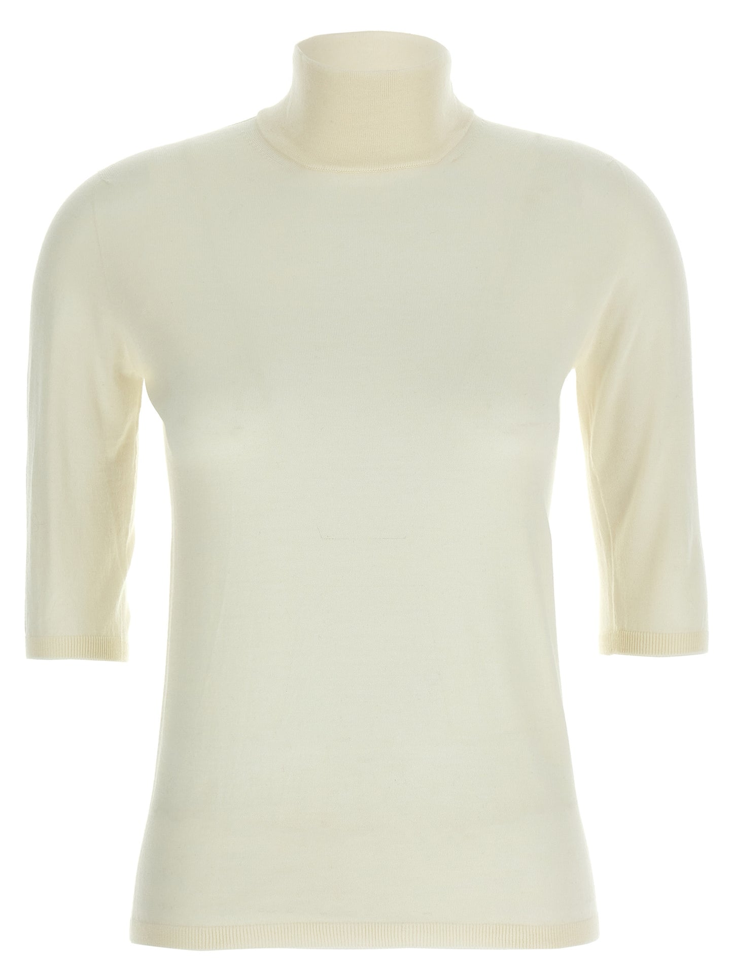 Cardigan by Max Mara for women in virgin wool white features an impeccable silhouette, showcasing a sophisticated turtle high-neck neckline and three-quarter-sleeve detail for a truly impeccable finish.
