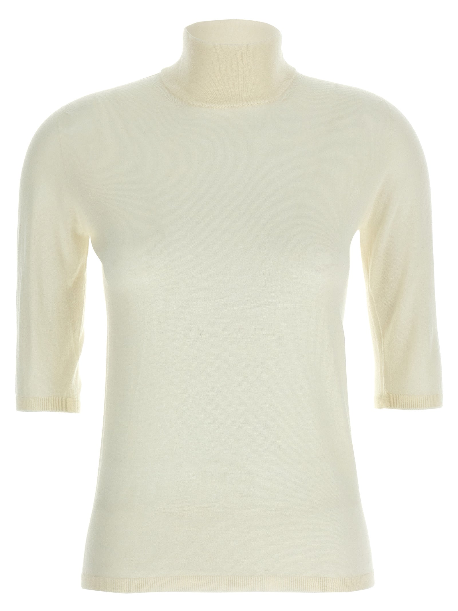 Cardigan by Max Mara for women in virgin wool white features an impeccable silhouette, showcasing a sophisticated turtle high-neck neckline and three-quarter-sleeve detail for a truly impeccable finish.