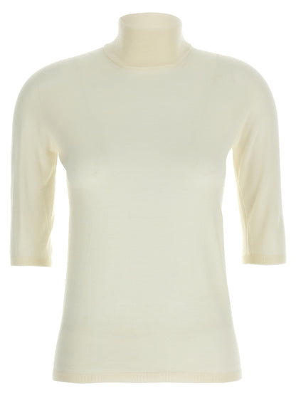 Cardigan by Max Mara for women in virgin wool white features an impeccable silhouette, showcasing a sophisticated turtle high-neck neckline and three-quarter-sleeve detail for a truly impeccable finish.