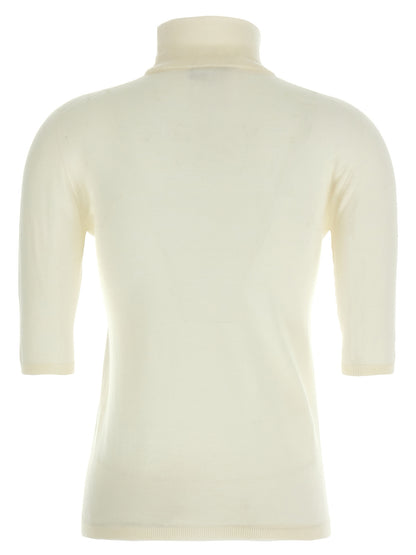 Cardigan by Max Mara for women in virgin wool white showcases a luxurious silhouette, meticulously detailed with a sophisticated turtle high-neck neckline and for a refined finish.