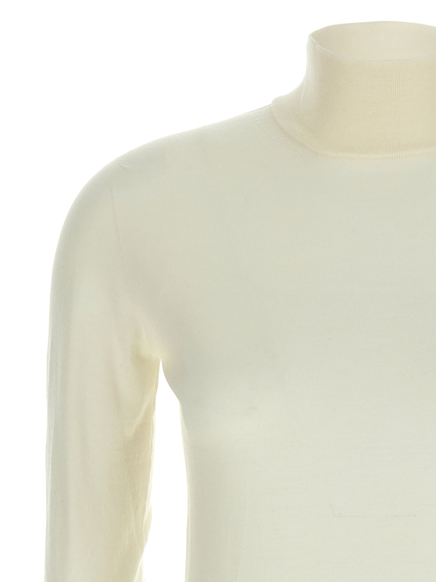 Cardigan by Max Mara for women in virgin wool white features a nuanced silhouette with a refined turtle high-neck neckline and nuanced detailing for a sophisticated look.