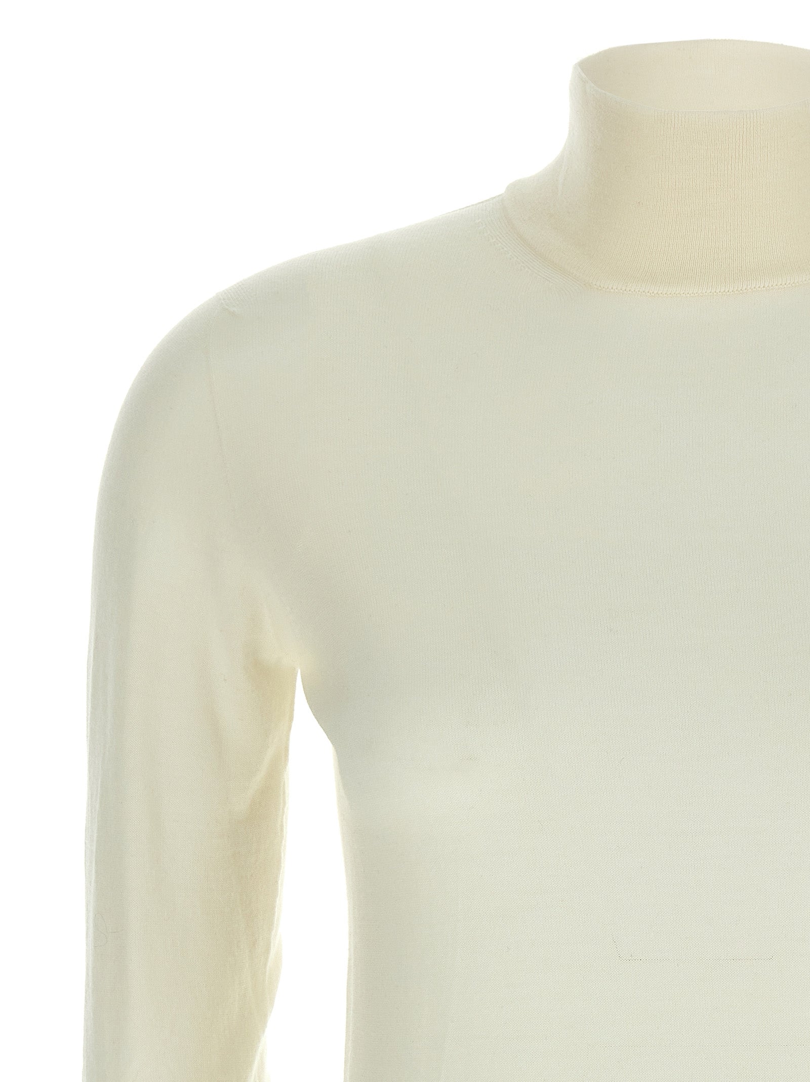 Cardigan by Max Mara for women in virgin wool white features a nuanced silhouette with a refined turtle high-neck neckline and nuanced detailing for a sophisticated look.
