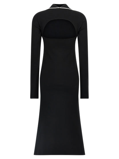Dress by Sportmax for women in polyamide polyester viscose crepe bicolour, black & white features an eye catching silhouette with a sophisticated , elegant , and a refined midi for a eye catching aesthetic.