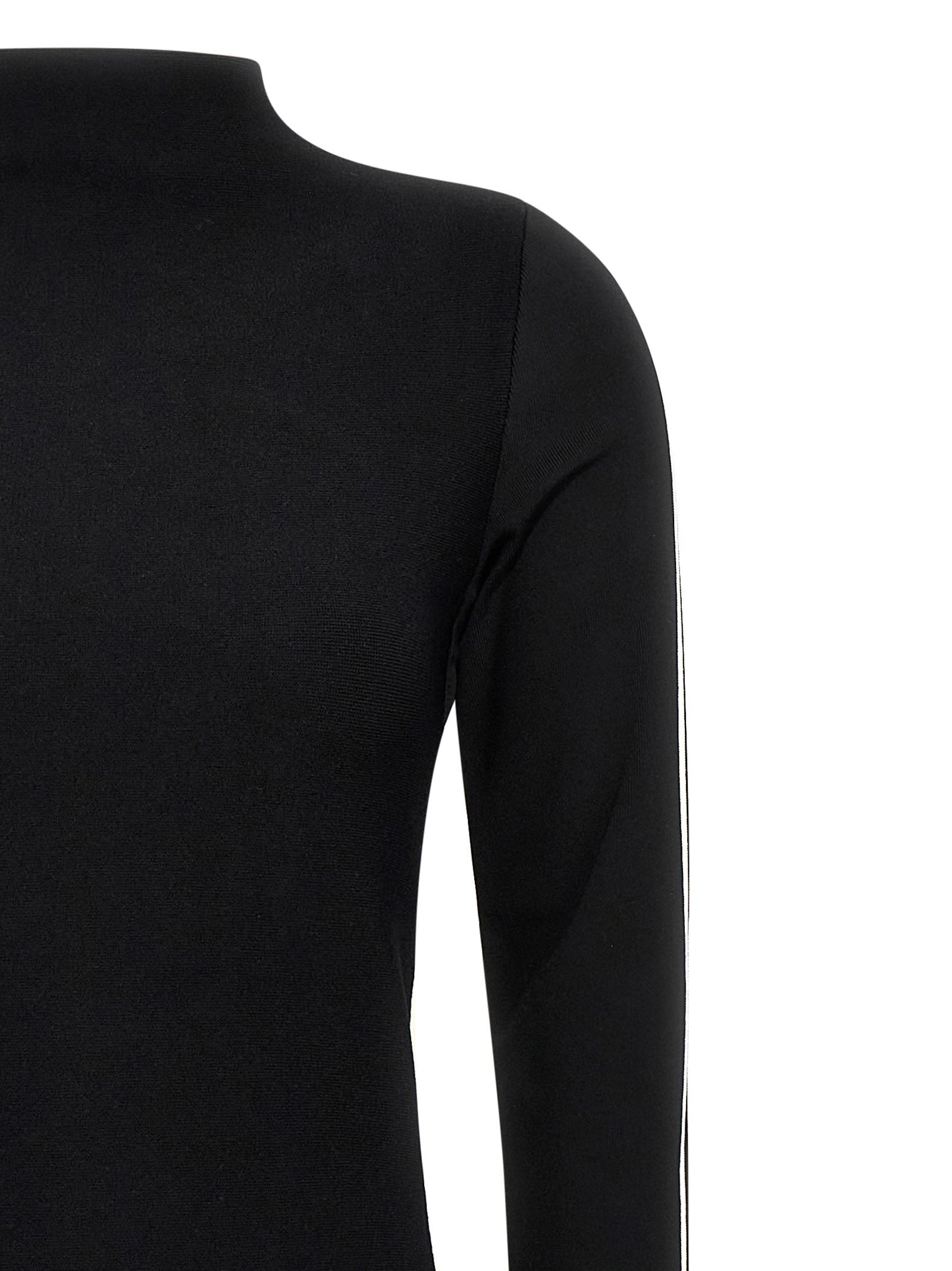 Dress by Sportmax for women in polyamide polyester viscose crepe bicolour, black & white showcases a striking silhouette, elegantly detailed with a , refined , and a striking midi for a striking finish.